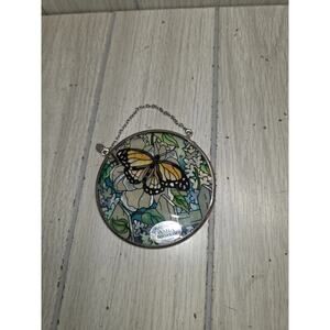 Vtg Amia Studios Sun Catcher Butterfly Garden Hand Painted Stained Glass